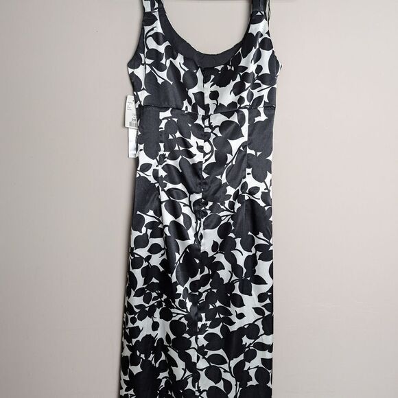 Maggy London Black and White Leaf Print Satin Midi Pencil Skirt NWT 10 - Picture 8 of 9